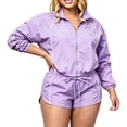 thumbnail image 1 of VISALY Oversized 2 Piece Tracksuits Set Long Sleeve Zip Up Cropped Jacket Athletic Jogger Shorts Travel Athletic Casual Workout Sweatsuits Outfits 2 Piece Windbreaker Short Sets Light Violet L, 1 of 9