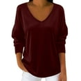 thumbnail image 1 of VISALY Oversized Velvet Tops Dressy Casual V Neck Shirts Loose Fit Long Sleeve Vintage Velour Blouse Tunic Tops Basic Layer Comfortable Soft Tee Shirts for Holiday Party Fall Outfits Wine Xxl, 1 of 8