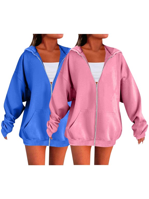 Oversized Zip Up Hoodie Sweatshirt Jacket for Women Fall Fashion Jacket Oversized Cute Jackets Casual Loose Fit Coat Long Sleeve Drawstring Hooded Sweatshirt Trendy Coat Basic Hoodie V L