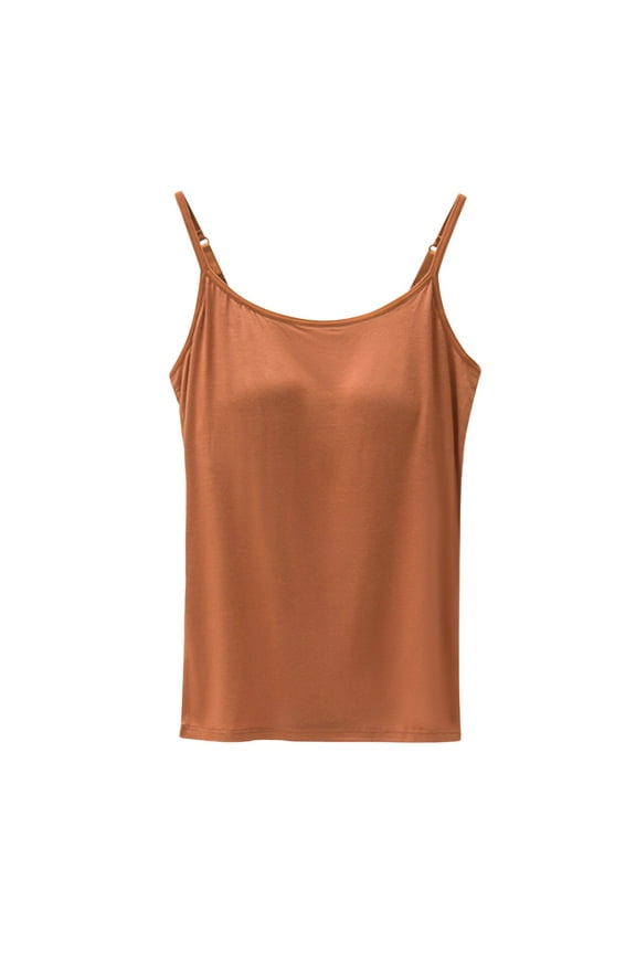 Padded Tank Tops for Women, Sports Camisole With, Womens Camisole Tank Tops with Built In Bra Ribbed Workout Short Racerback Tank Tops with Built In Bra padded tank tops for women, Brown,L
