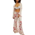 thumbnail image 1 of VISALY Pajama Sets Lightweight Sets Silk Satin Pajamas Set 2 Piece Wide Leg Pants Long Sleeve foral Printed Sets Plus Size Pajamas Sleep Sets Sleepwear Sets Lounge Sets Matching Pajama Set White L, 1 of 9