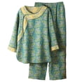 thumbnail image 1 of VISALY Pajama Sets for Older Women Cotton Sleepwear Soft Two Piece Floral Print Pajama Set 3/4 Sleeve Blouses Wide Leg Pants Trendy Household Clothes Loose Loungewear Comfy Home Wear Green L, 1 of 2