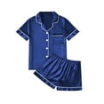 thumbnail image 1 of VISALY Pajama Sets Silk Pajamas Satin Sleepwear Button Down Pajamas Short Sleeve Collared Shirts Lounge Sets Short Pajama Set for Women Comfortable Home Wear Two Piece Pajamas Blue L, 1 of 4