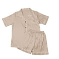 thumbnail image 1 of VISALY Pajama Sets for Women Soft Pajama Set Button Down Short Sleeved Shorts Pajamas Satin Lapel Comfortable Home Wear Two Piece Pajamas Sleepwear Sets Lounge Sets Matching Pajama Set Khaki Xl, 1 of 7
