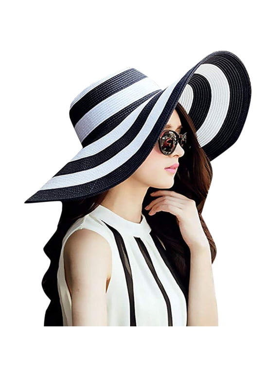 Panama hat Straw Hats for Men Sun Protection | Big Floppy Sun Hats for Womens Sun Hats with UV Protection Women's Striped Sun Straw Panama Hats Sun Protection Hats Womens Beach Hats | 1Pair