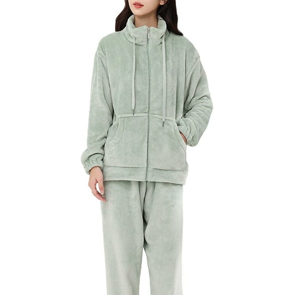 VISALY Pijamas De Mujer, Women'S Pajamas Flannel Autumn and Winter Coral Fleece Thickened Plus Size Home Suit Set Two Piece Set with Hat Pajamas Set, Plus Size Tops, Pajamas (Green2, XL)