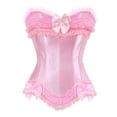 thumbnail image 1 of VISALY Plus Size Corset Top for Women Retro Sweetheart Lace Ruffle Bustier Tops Lace Up Satin Boned Overbust Corset Bustier Bodyshaper Top Vintage Front Bow Boned Push Up Waist Shaper Pink L, 1 of 6