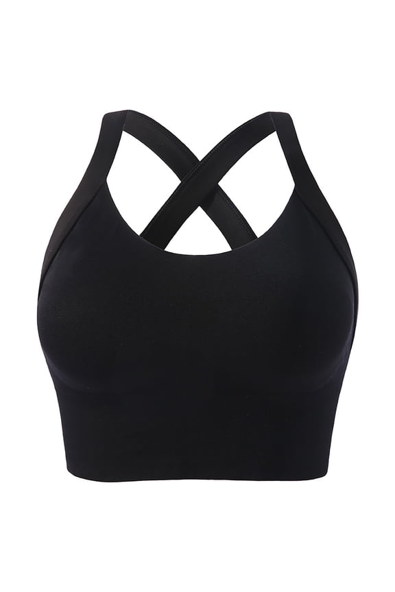 Plus Size Criss Cross Back Sports Bra for Women Athletic Workout Bra Athletic Bralettes High Impact Workout Bra Seamless Racerback Bra Full Coverage Yoga Bra Racerback Sports Bra Black S