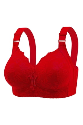 Plus Size Full Coverage Push Up Bras for Older Women Full Cup Lace Minimizer Bra Wide Adjustable Shoulder Strap High Side Support Bralette Bust Lift Shaping Everyday Tshirts Bra Red 3Xl