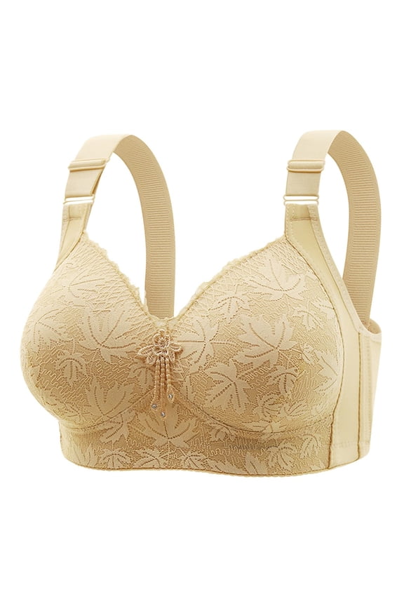 Plus Size Full Coverage Push Up Bras for Older Women Full Cup Lace Minimizer Bra Wide Adjustable Shoulder Strap High Side Support Bralette Bust Lift Shaping Everyday Tshirts Bra Beige L