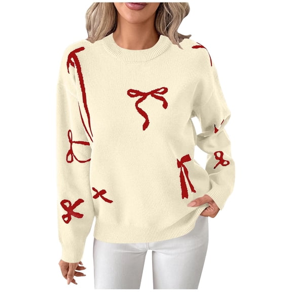 VISALY Plus Size Heart Sweater Bow Sweaters Oversize Sweaters Trendy Warm Sweaters Casual Sweaters Trendy Cozy Sweaters Business Casual Sweater Pullover Sweaters Base Sweater Beige L