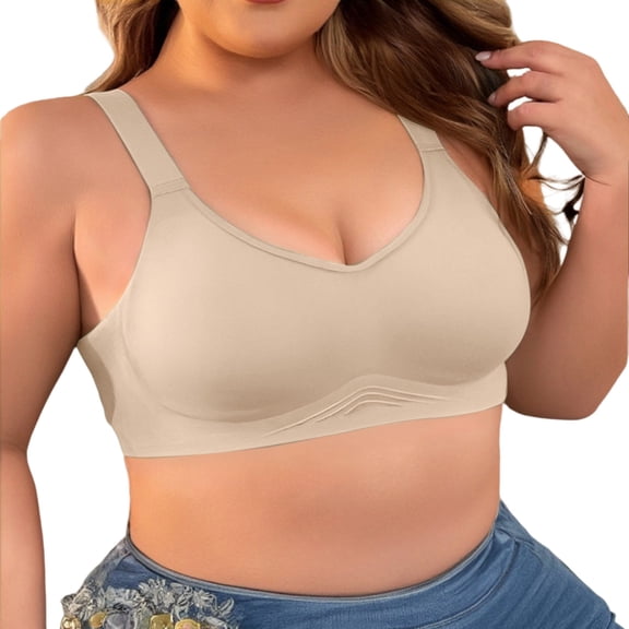VISALY Plus Size Lift Bust Shaping Bra Seamless Wireless Comfort Lifting Bra Full Coverage Support Bralette Soft Push Up Bras Wide Strap Underwear No Underwire Comfortable Sleep Bra Beige Xl
