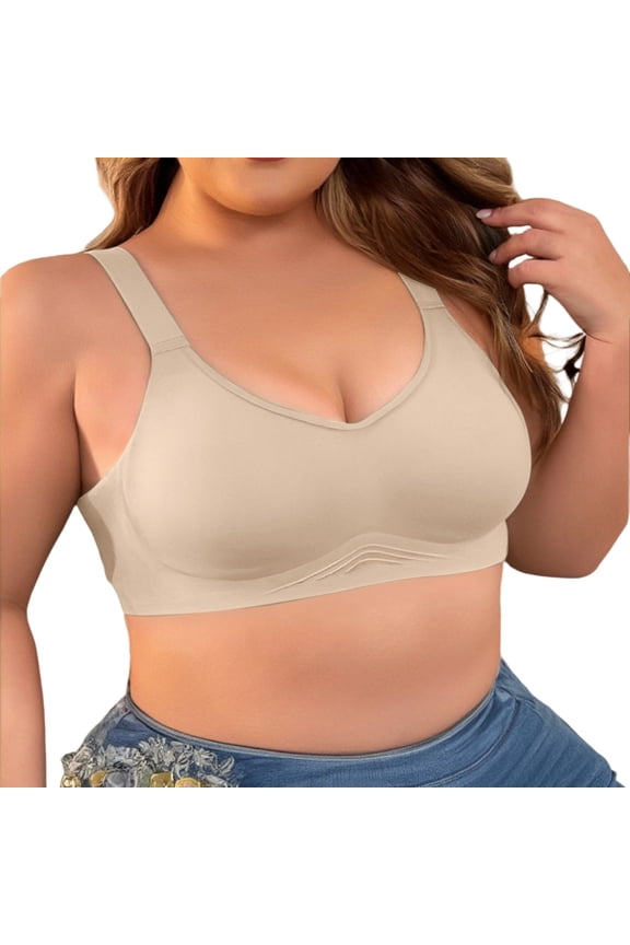 Plus Size Lift Bust Shaping Bra Seamless Wireless Comfort Lifting Bra Full Coverage Support Bralette Soft Push Up Bras Wide Strap Underwear No Underwire Comfortable Sleep Bra Beige Xxl