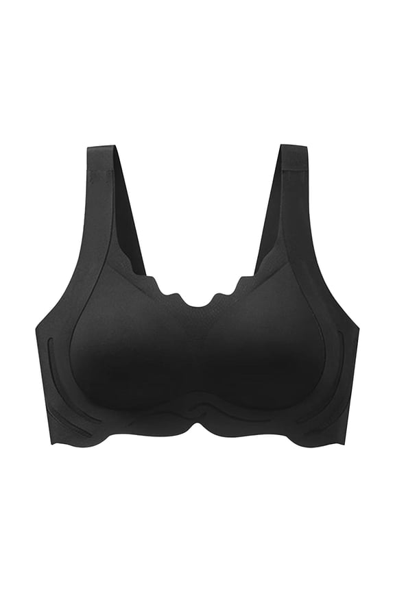 Plus Size Lift Bust Shaping Bra Wireless Jelly Bras for Women No Underwire Supportive Seamless Push Up Full Coverage Support Bralettes Everyday Comfort Basic Lift Tshirt Bras Black L