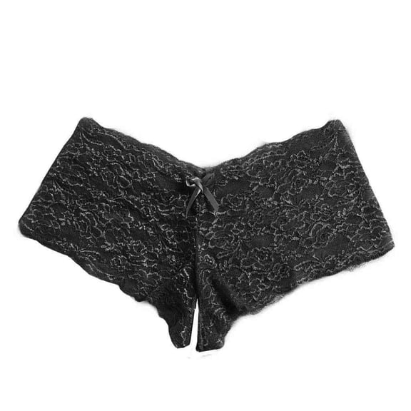 VISALY Plus Size Open-Bow Panty: Delicate Floral Lace Design, Special Occasion Underwear, #A Black,L