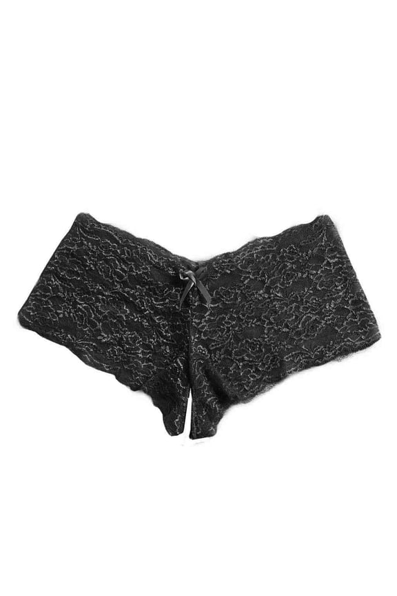 Plus Size Open-Bow Panty: Delicate Floral Lace Design, Special Occasion Underwear, #A Black,L
