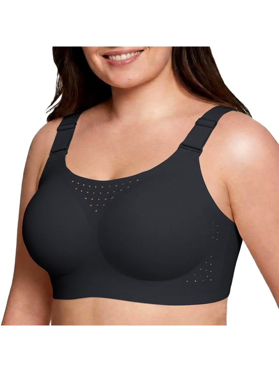 Plus Size Wireless Sports Bra No Underwire Seamless Push Up Minimizer Bralette Full Coverage Supportive T Shirt Everyday Bras Adjustable Wide Strap Lift Bust Shaping Jelly Bras Black L