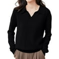 thumbnail image 1 of VISALY Polo Pullover Sweater Loose Pullover Oversized Sweatshirt Lightweight Knit Sweaters for Women Business Casual Outfits Knitted Pullover Cable Knit Pullover Sweater Fall Winter Clothes Black M, 1 of 8