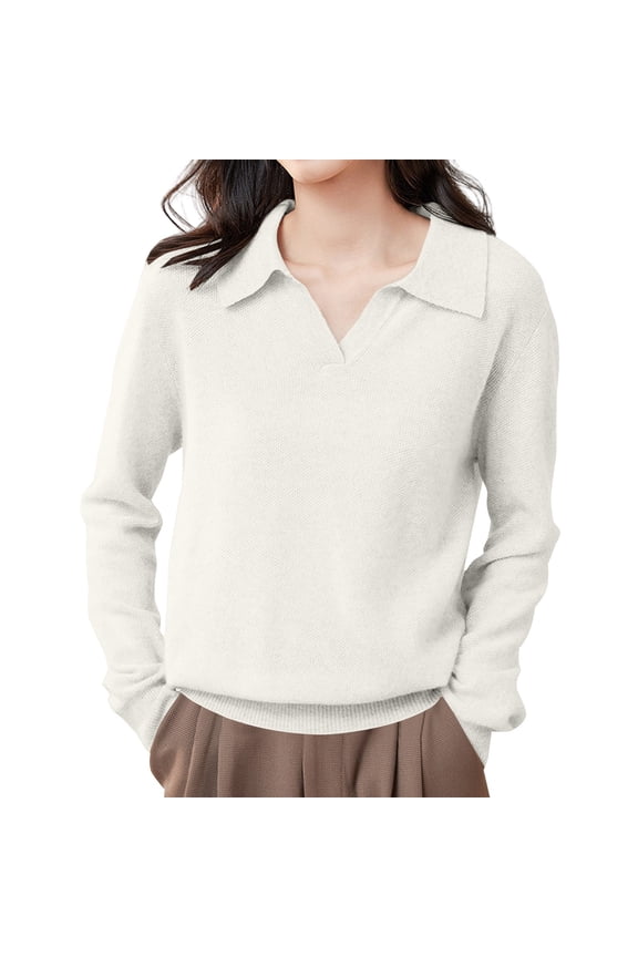 Polo Pullover Sweater Polo Sweater Soft Knit Soft Warm Cozy Knitted Pullover Oversized Sweaters Oversized Sweatshirt Lightweight Knit Lapel V Neck Knitted Sweaters for Women White M