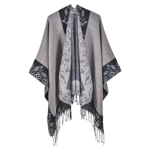 VISALY Poncho Shawl Boho Cardigans Travel Plaid Shawl Open Front Cape Warm Oversized Sweaters Casual Cardigan Shawls for Fall Winter Blanket Shawl Wraps Fringe Poncho Knitted Poncho Black One Size