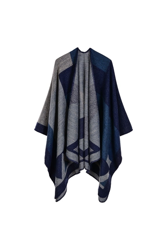 Poncho Shawl Boho Cardigans Women's Shawl Open Front Cape Oversized Sweaters Casual Cardigan Shawls for Fall Winter Blanket Shawl Wraps Off The Shoulder Poncho Knitted Poncho Navy One Size