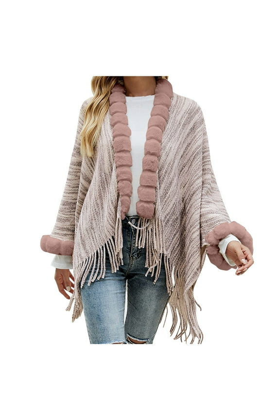 Poncho Shawl Boho Cardigans Women's Size Scarf Shawl Wrap Young Fringe Cape Cardigan Baggy Party Plush Spacious Coat Open Front Cape Blanket Shawl Wraps Fringe Poncho Khaki One Size