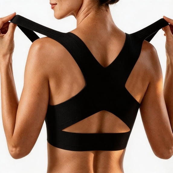 VISALY Posture Corrector Lift Bust Shaping Bra Wireless Seamless Front Closure Sports Cross-Back Bra for Women Breathable No Underwire Support Full Coverage Push Up Bralettes T-Shirt Bra Black M