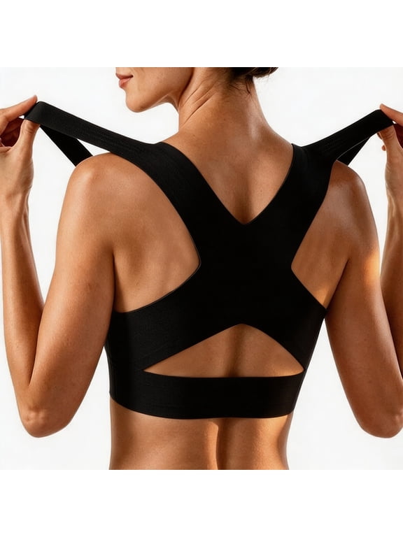 Posture Corrector Lift Bust Shaping Bra Wireless Seamless Front Closure Sports Cross-Back Bra for Women Breathable No Underwire Support Full Coverage Push Up Bralettes T-Shirt Bra Black 3Xl
