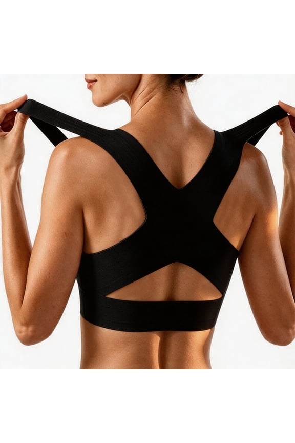 Posture Corrector Lift Bust Shaping Bra Wireless Seamless Front Closure Sports Cross-Back Bra for Women Breathable No Underwire Support Full Coverage Push Up Bralettes T-Shirt Bra Black 3Xl