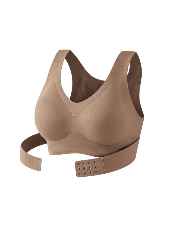 Posture Support Bra Women Corrector Shape Curve Correcting Cross Back Bra Front Closure Wireless Seamless T-Shirts Bras Full Coverage Push Up Bralette Lift Support Workout Sports Bras Brown L