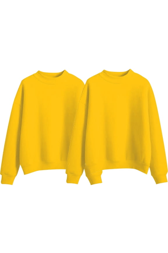 Pullover Crewneck Sweaters Mock Neck Sweatshirt 2Pc Long Sleeve Oversized Sweatshirt Loose Fit Sweater Solid Color Fleece Lined Loose Thick Jacket Fashion Sweatshirts Basic Tops Dark Grey L