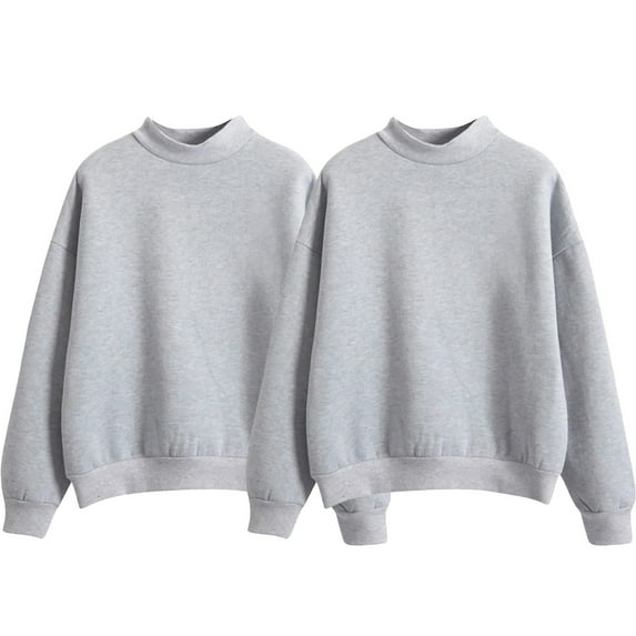 VISALY Pullover Crewneck Sweaters Mock Neck Sweatshirt 2Pc Long Sleeve Oversized Sweatshirt Loose Fit Sweater Solid Color Fleece Lined Loose Thick Jacket Cute Tops Cardigan Jacket Brick Red Xxl