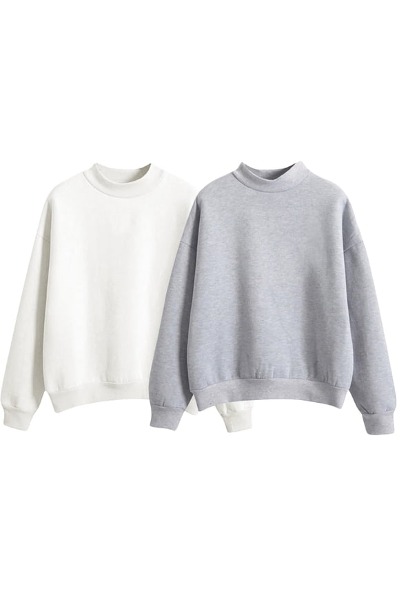 Pullover Crewneck Sweaters Mock Neck Sweatshirt 2Pc Long Sleeve Oversized Sweatshirt Loose Fit Sweater Solid Color Fleece Lined Loose Thick Jacket Cardigan Jacket Sweatshirts Loose Fit Red L