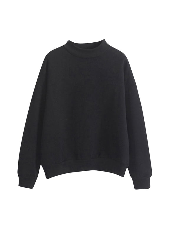 Pullover Crewneck Sweaters Mock Neck Sweatshirt Long Sleeve Pullover Plus Size Turtleneck Sweatshirt Solid Color Tunic Tops Coat Soft Sweatshirt Cardigan Jacket Sweater Jacket Casual Black L