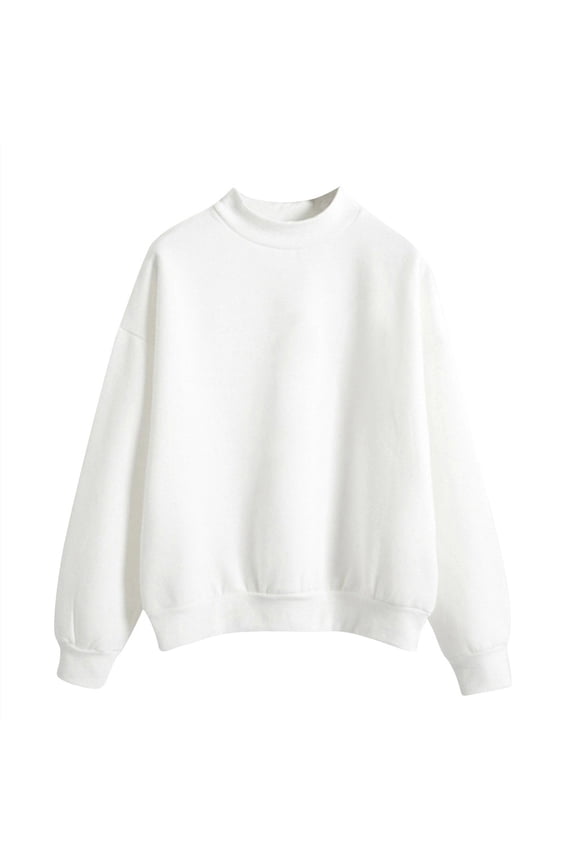 Pullover Crewneck Sweaters Mock Neck Sweatshirt Long Sleeve Pullover Plus Size Turtleneck Sweatshirt Solid Color Tunic Tops women's Coat Soft Sweatshirt Loose Sweaters Loose Sweaters White M