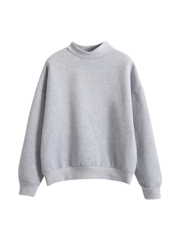 Pullover Crewneck Sweaters Mock Neck Sweatshirt Long Sleeve Pullover Plus Size Turtleneck Sweatshirt Solid Color Tunic Tops women's Coat Sweater Jackets Basic Hoodie Athletic No Hoodies Grey M