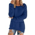 thumbnail image 1 of VISALY Pullover Crewneck Sweaters Oversized Sweaters Long Sleeve Pullovers Loose Fluffy Fuzzy Jumper Sweater Mid Long Sweaters with Pockets Comfort Sweatshirt Plain Sweatshirt Cute Sweatshirt Blue M, 1 of 5