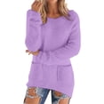 thumbnail image 1 of VISALY Pullover Crewneck Sweaters Oversized Sweaters Long Sleeve Pullovers Loose Fluffy Fuzzy Jumper Sweater Mid Long Sweaters with Pockets Loose Tops Plain Sweatshirt Casual Tops Light Violet S, 1 of 5