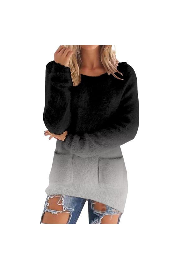 Pullover Crewneck Sweaters Oversized Sweaters Loose Fluffy Fuzzy Pullover Long Sleeve Jumper Sweaters Long Sweatshirts Tunic Tops with Pockets Essentials Hoodie Dressy Top Fashion Tops Grey 3Xl