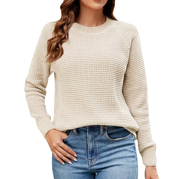 VISALY Pullover Crewneck Sweatshirt Crochet Sweaters Casual Long Sleeve Pullover Sweaters O Neck Oversized Ribbed Knit Fall Winter Sweater Loose Fit Hoodie Baggy Sweaters Tunic Sweater Beige L