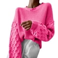 thumbnail image 1 of VISALY Pullover Crewneck Sweatshirt Crochet Sweaters Fall Fashion Sweaters Long Sleeve Cable Knit Sweater Casual Chunky Tops Women Pullover Sweaters Sweatshirts Comfy Sweaters Hot Pink One Size, 1 of 4