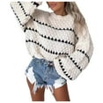 thumbnail image 1 of VISALY Pullover Crewneck Sweatshirt Crochet Sweaters Fall Sweaters Long Sleeve Crew Neck Striped Pullover Loose Chunky Knitted Jumper Tops Oversized Sweatshirt Basic Tops Womens Hoodies Pullover A L, 1 of 7