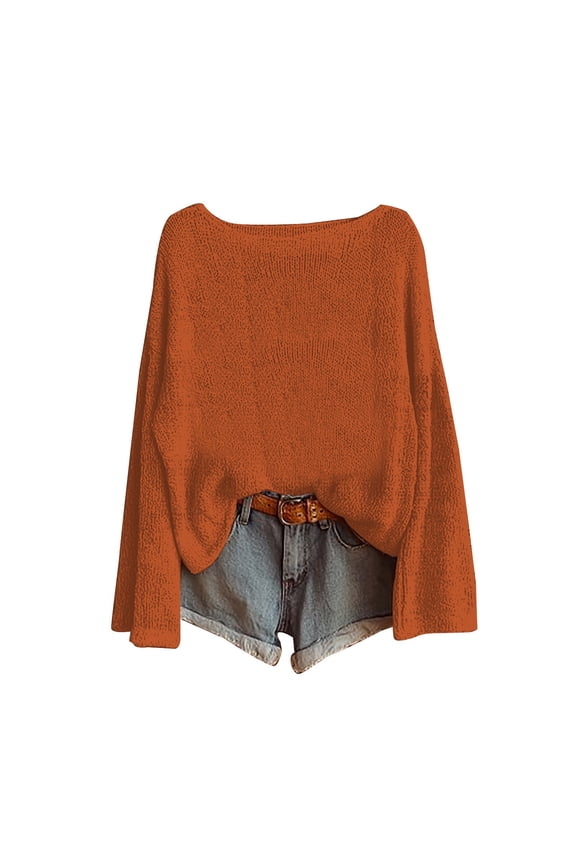 Pullover Crewneck Sweatshirt Crochet Sweaters Knitted Pullover Sweater Fashion Long Sleeve Blouse Winter Warm Layer Top Going Out Shirts Soft Business Casual Sweater Basic Sweaters Orange M