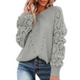 thumbnail image 1 of VISALY Pullover Crewneck Sweatshirt Fashion Sweatshirt Womens Crewneck Crochet Lace Long Sleeve Cable Knit Pullover Sweaters Tops Mesh Sweaters Long Sleeve Pullover Sweaters Grey S, 1 of 5