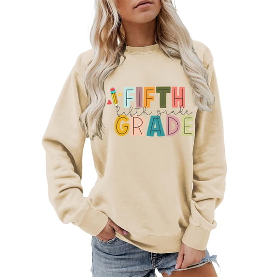 VISALY Pullover Crewneck Sweatshirt Graphic Sweatshirts Crewneck Sweatshirts Pullover Sweaters Long Sleeve Letter Graphic Sweater Collared Casual Sweaters Pullover Women's Pullovers Light Yellow M