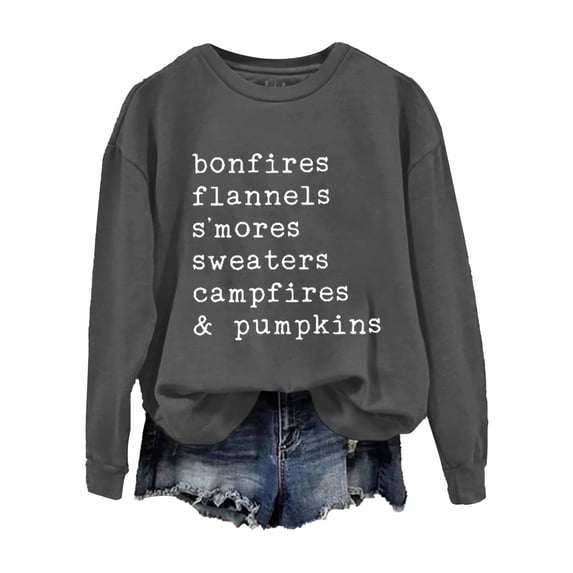 VISALY Pullover Crewneck Sweatshirt Graphic Sweatshirts Flannels Sweaters and Pumpkins Printed Round Neck Long Sleeve Sweatshirt Basic Sweatshirt Comfy Sweaters Warm Sweaters Dark Grey Xl