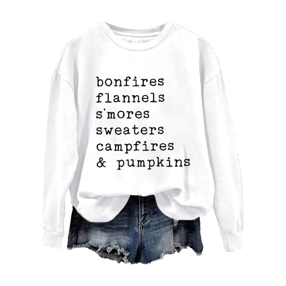 VISALY Pullover Crewneck Sweatshirt Graphic Sweatshirts Flannels Sweaters and Pumpkins Printed Round Neck Long Sleeve Sweatshirt Basic Sweatshirt Comfy Sweaters Warm Sweaters White M