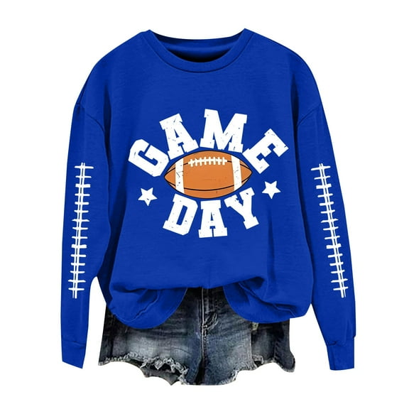 VISALY Pullover Crewneck Sweatshirt Graphic Sweatshirts Football Sweatshirts Cute Baseball Graphic Print Long Sleeve Shirts Fall Winter Pullover Casual Sweaters Oversized Tops Tunic Sweatshirt Blue M