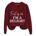 thumbnail image 1 of VISALY Pullover Crewneck Sweatshirt Graphic Sweatshirts Sweatshirt for Women Funny Letter Shirts Long Sleeve Pullover Fleece Sweaters Casual Sweaters Women's Pullovers Solid Sweatshirt Wine Xxl, 1 of 6