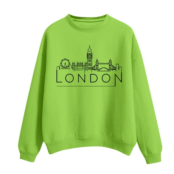 VISALY Pullover Crewneck Sweatshirt Graphic Sweatshirts Women's Solid Round Neck Long Sleeved London Printed Casual Sweaters Womens Sweatshirts Sweatshirt for Women Mint Green S